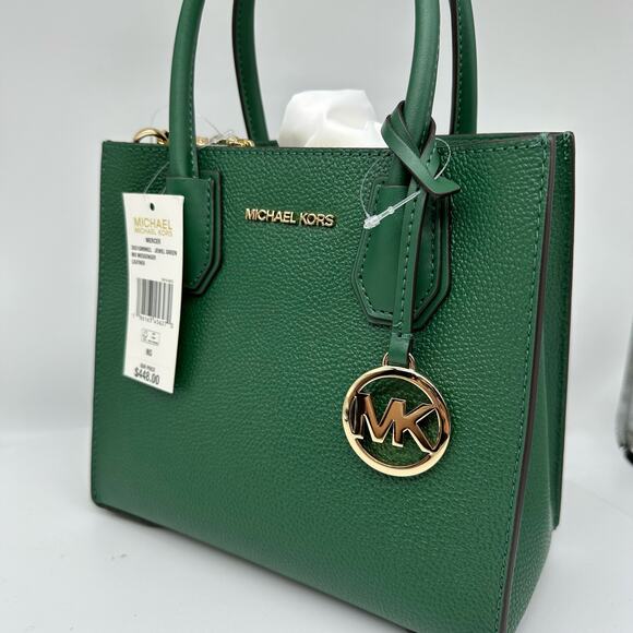 NWT Michael Kors Mercer Medium Pebbled Jewel Green Leather Crossbody Small Purse - Picture 3 of 14